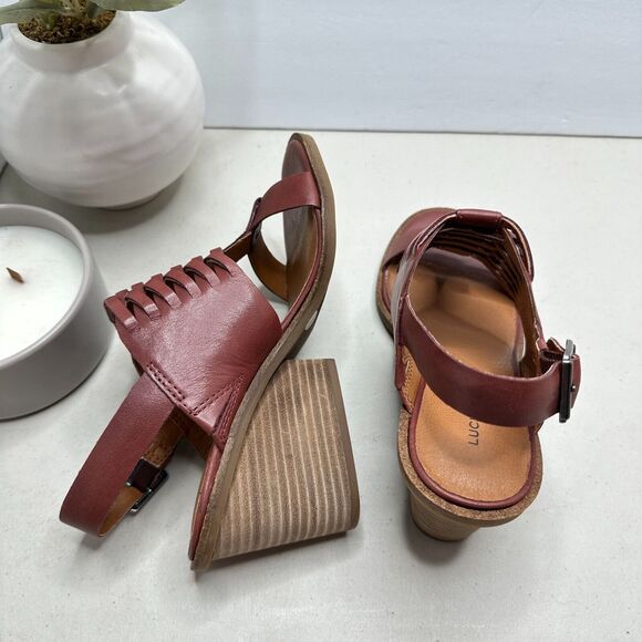 New Lucky Brand Lemia Heel Leather Sandal Burgundy Women's 6.5M/EU37 NWOB - Picture 7 of 11